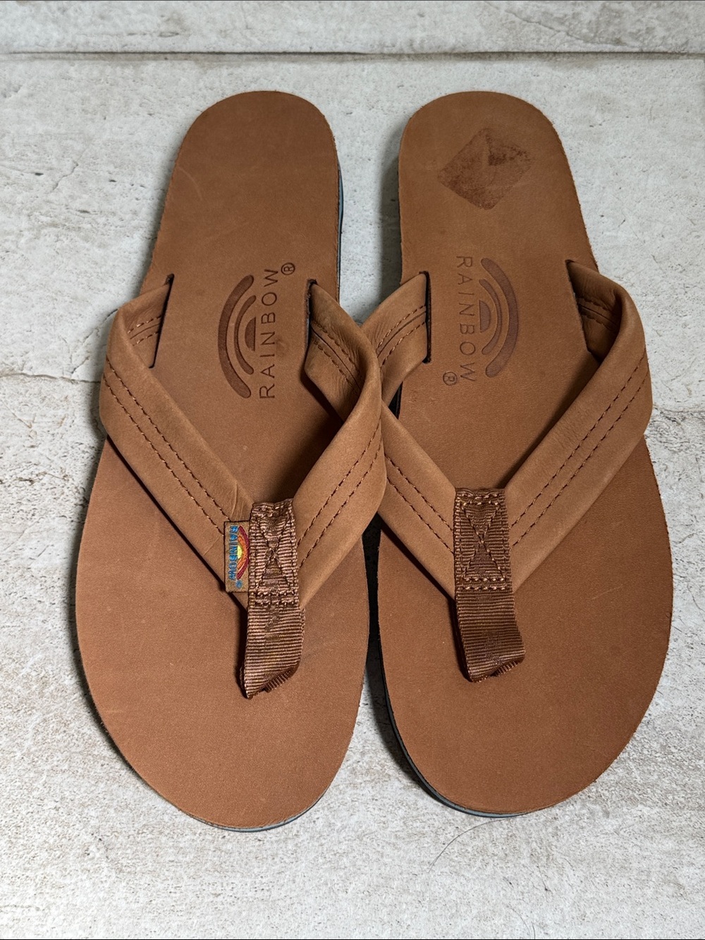 Rainbow Women's Brown Leather-Look Flip Sandals